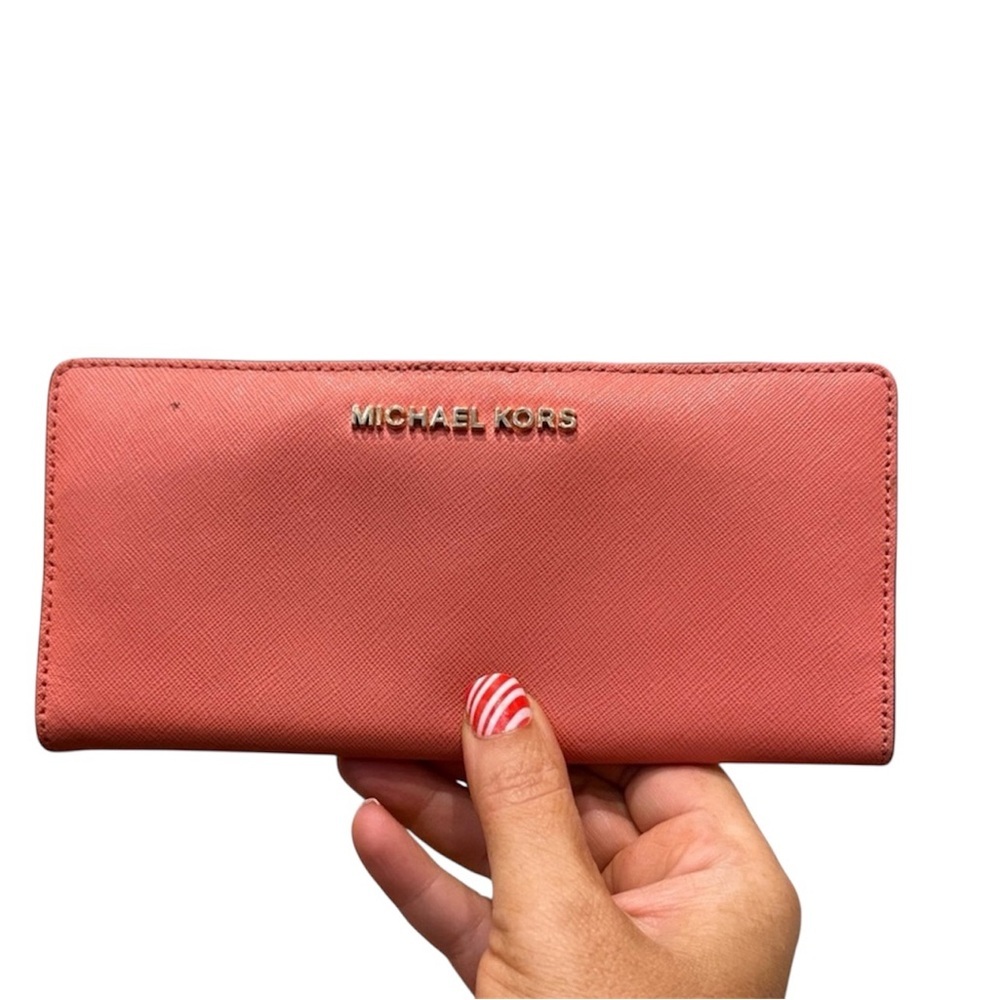 Michael Kors Pink Wallet Coral orange card holder wallet MK designer clutch